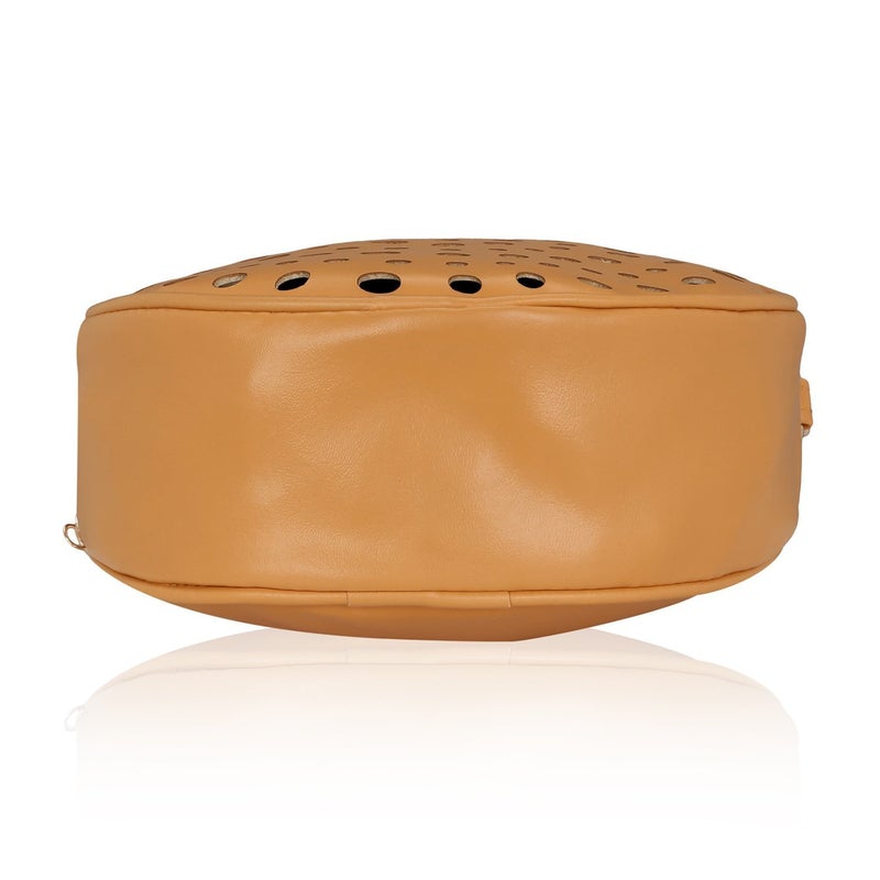 KLEIO Women's Stylish Round Double Compartment Laser Cut Cross Body Sling Bag with Tassel - Image 2
